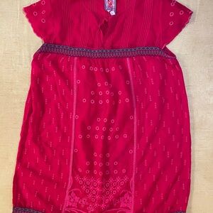 JOHNNY WAS Red Embroidered Dress